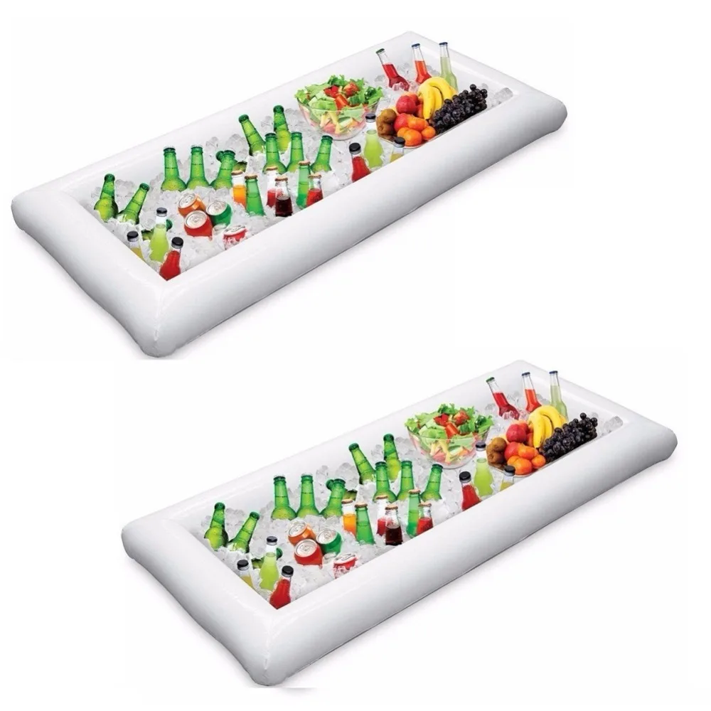

2 Pcs Inflatable Pool Table Serving Bar - Large Buffet Tray Server With Drain Plug - Keep Your Salads & Beverages Ice Cold