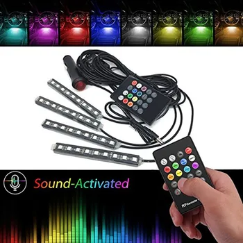 

Music control Auto RGB LED Strip Foot Light Car Atmosphere Floor Decoration Car Styling Interior Lamp wireless Remote Control