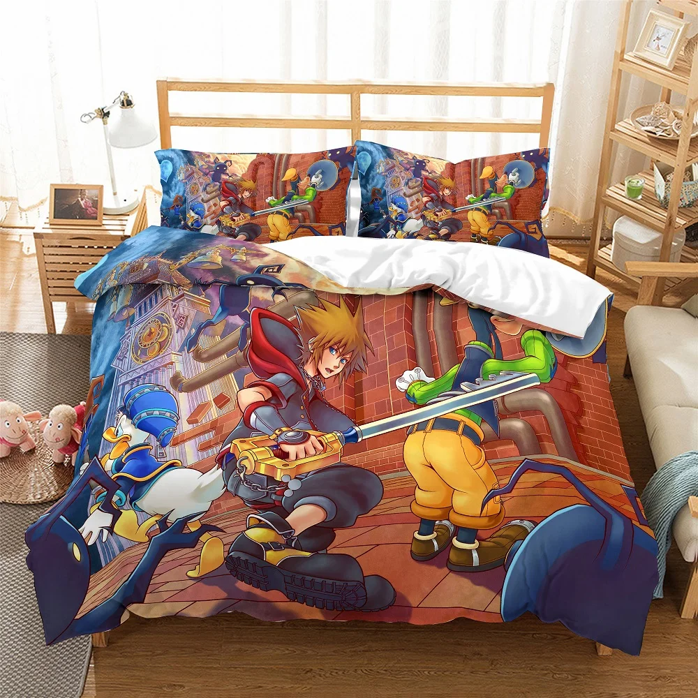 

Kindom Heart Bed Linen Set 3D Printed Cartoon Bedding Set 3 Piece with 2 Pillowcase 100% Microfiber Duvet Cover Set Bedclothes
