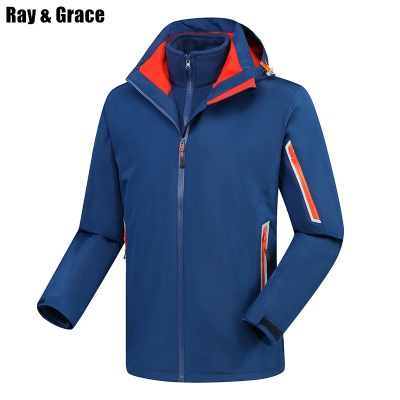 

RAY GRACE Winter Outdoor Jacket Men Waterproof Sports Windproof Thermal Fleece Liner 2pcs Coat Men's Hiking Camping Ski Jacket