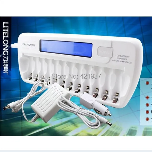

Super Quick 12 Slots NIMH NICD AA / AAA Smart LCD Battery Charger with car charger With discharge 5 Years Warranty