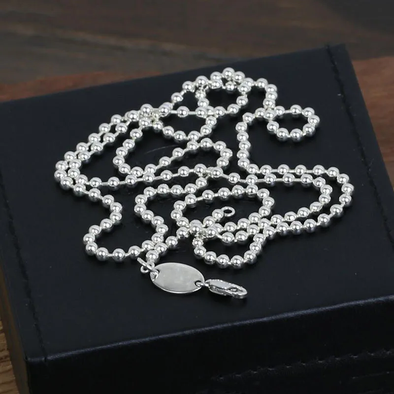 2.5mm Bead Long Chain Pendant Necklace 100% 925 Sterling Silver For Women Men Fine Vintage Fashion Jewelry 2021 New Arrival GN5 | Украшения