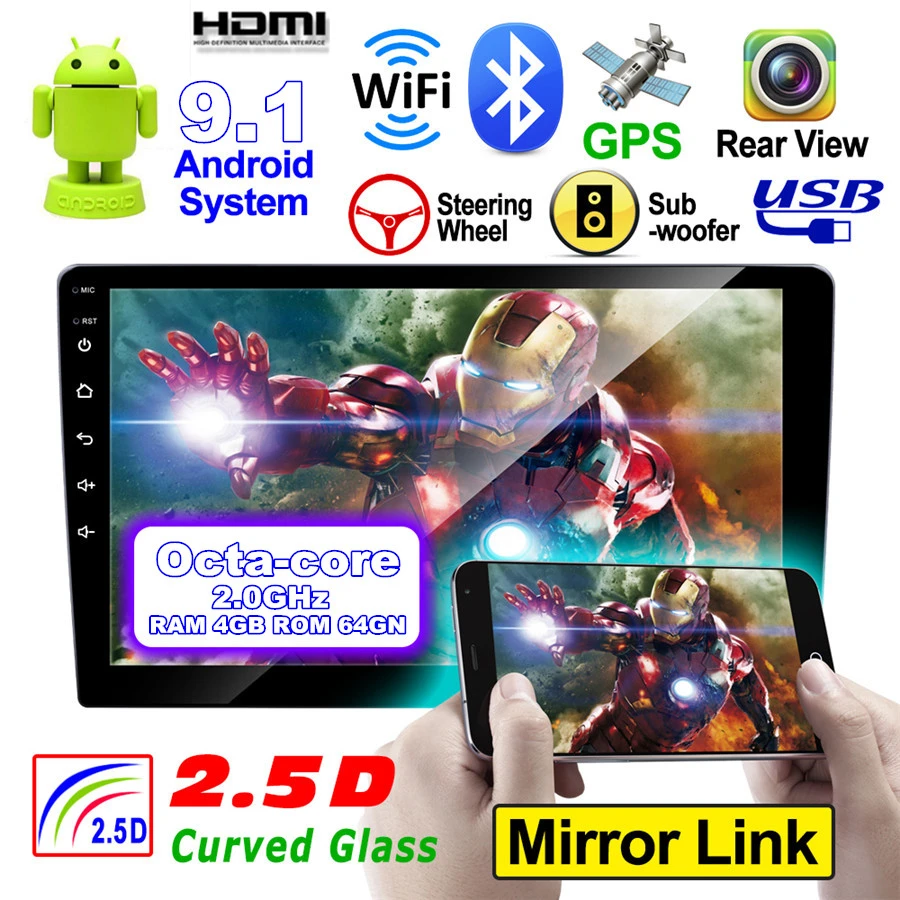 1 Din Android " сенсорный экран 1080P Автомобильный стерео радио HDMI 4 ГБ ОЗУ 64 Гб ПЗУ gps Wifi Зеркало Ссылка