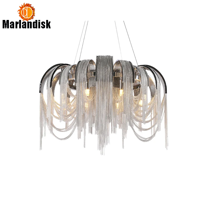  Post-Modern Simple Chrome Alluminium Chain Pendant Lamp Nordic Hanging Light For Living Room Restau - 32955890583