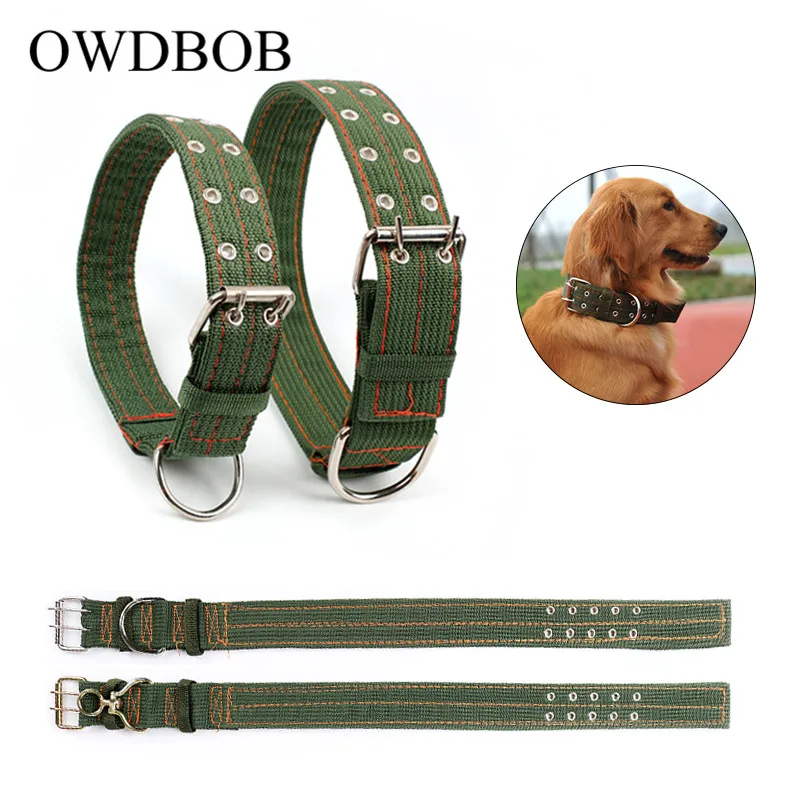 OWDBOB Fashion Cool Pet Dog Collar Leash Army Green Double Row