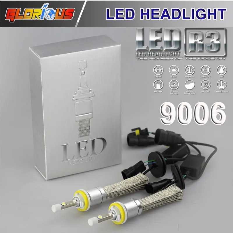

HB4 9006 Xenon Super Bright R3 9600lm White 6000K Car LED Headlight Conversion Kit XHP-50 4800lm Bulb