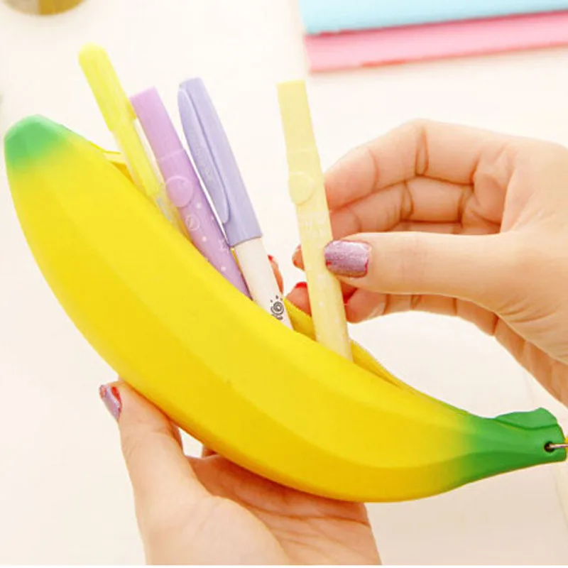 

Women's Coin Purse Laides Handbags A Wallet Bags Pencil Case Portable Novelty Yellow Cute Banana Silicone Pen Bag Pouch Gift2018