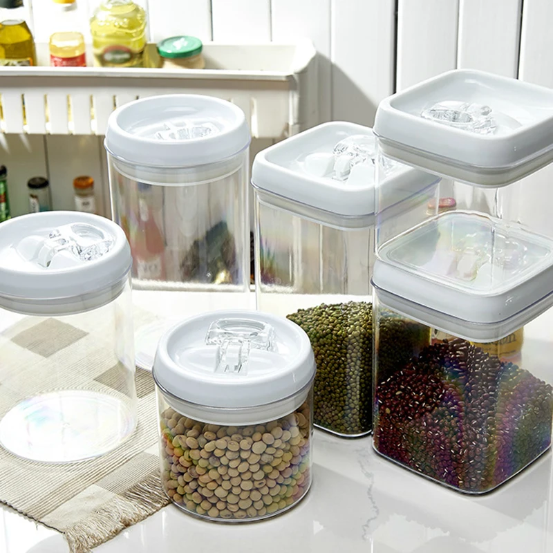 

0.8/1.1/1.2/1.7/2.3L Airtight Food Storage Container with Lid Vacuum Seal Cereal Jar Kitchen Food Grain Rice Box Organizer