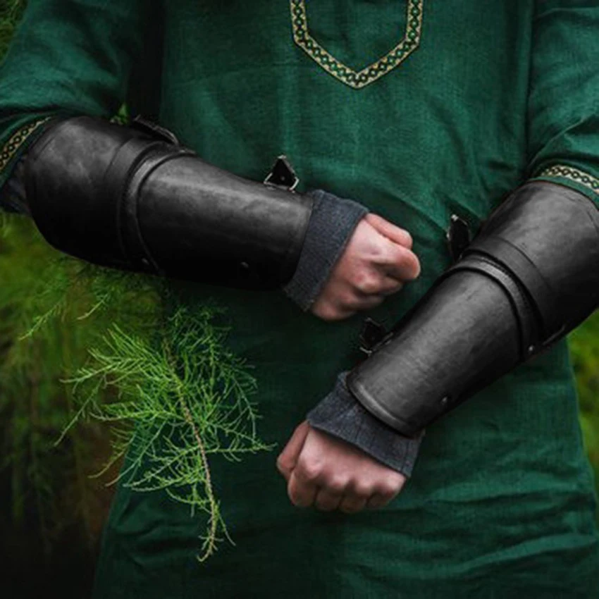 

Faux Leather Men Bracer Medieval Clothing Gauntlet Wristband Wide Arm Armor Cuff Knight Equipment Zelda Cosplay Costumes Porps