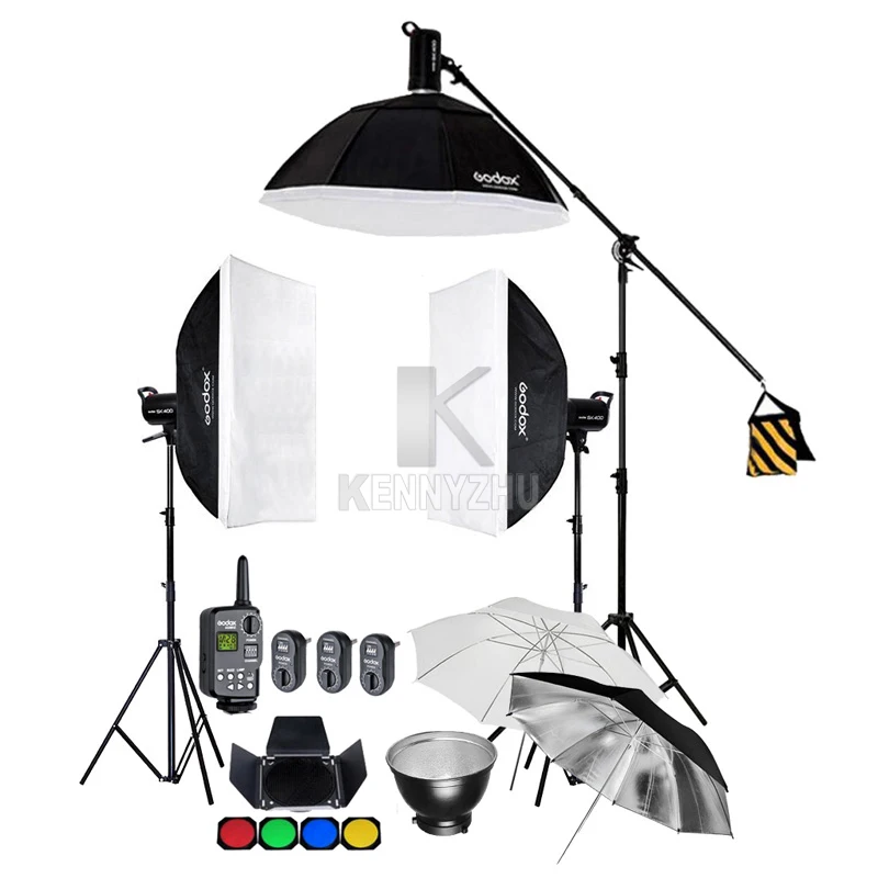 

Godox SK400 1200W / 3x 400WS Studio Flash Strobe Lighting Kit + 60x90cm Softbox + 2.8M Light Stand & Boom Arm + Trigger FT-16