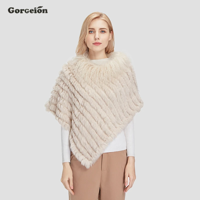 Rabbit Fur Knitted Shawl Real Wool Fur Collar Poncho Shawl Natural Fur 2017 Winter