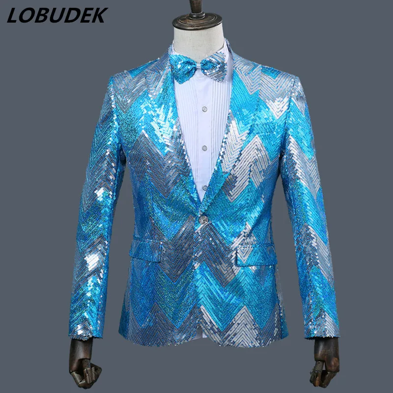 Male sequins jacket slim Coat Formal Party Costume prom host blazer ...