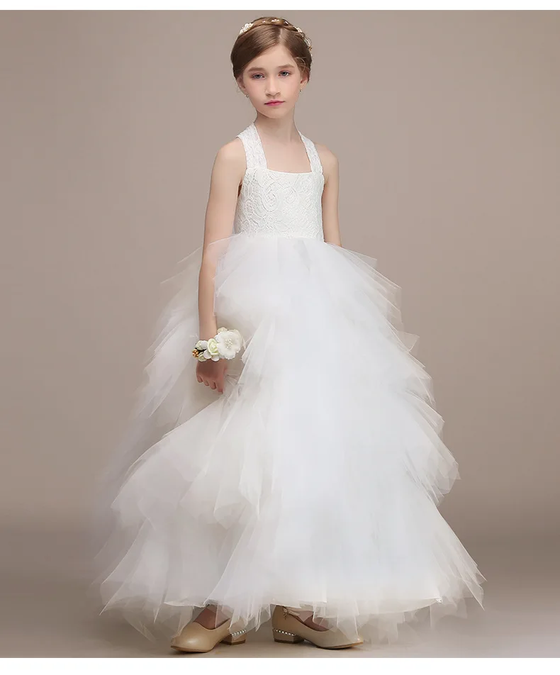 White Girls Wedding Dresses Girls Party Princess Dress Big Bowknot