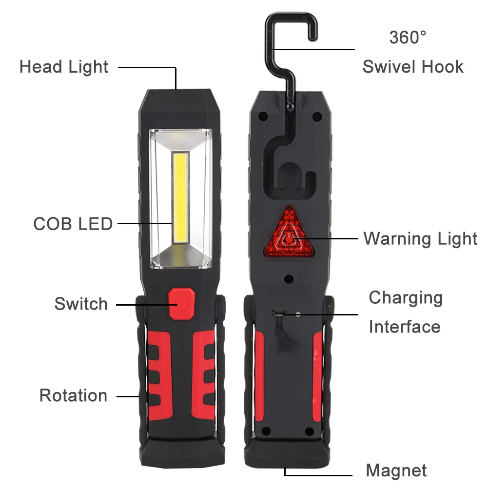 Светодиодный светильник для работы с перезаряжаемой технологией, рабочий светильник COB, светодиодный контрольный фонарь, ручной фонарь с usb-зарядным портом, поворотный