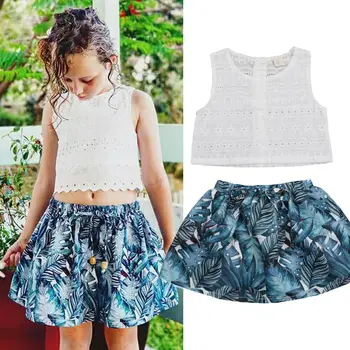 

Summer New Toddler Kids Baby Girl Clothes Set Sleeveless Lace Tops Vest Flower Skirt 2Pcs Outfits