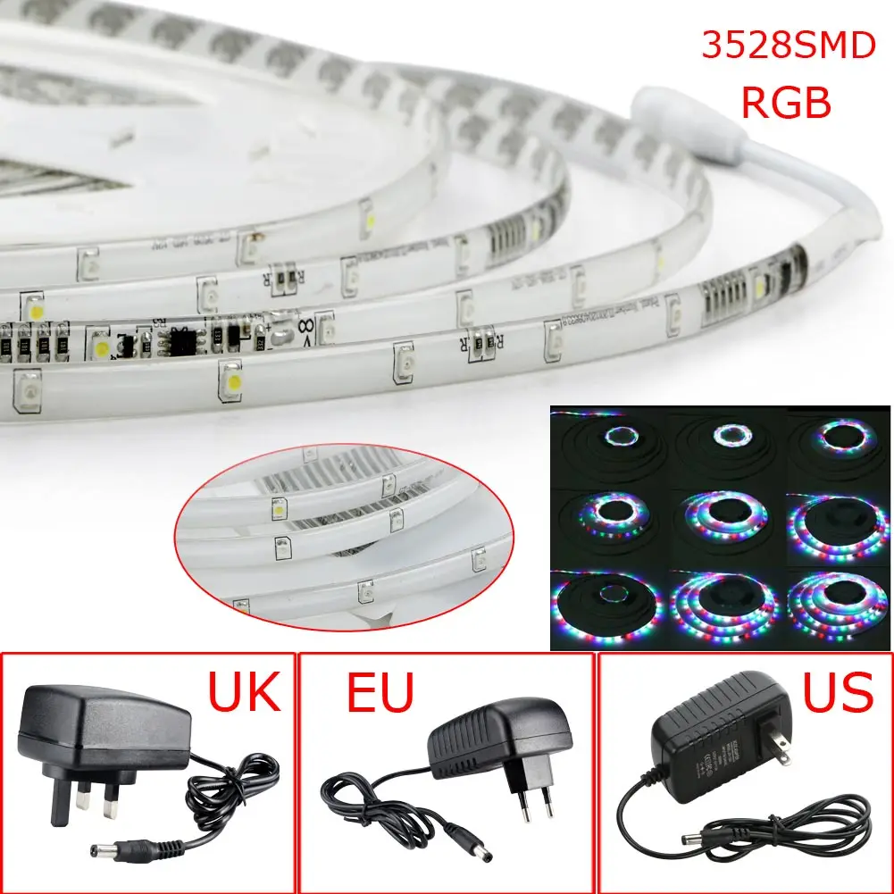 Новые DC 10 м 3528 SMD 320 светодиодный IP67 Класс Водонепроницаемый Радуга строка света RGB открытый светодиодный полосы сада EU/US/UK Мощность Adap Y7