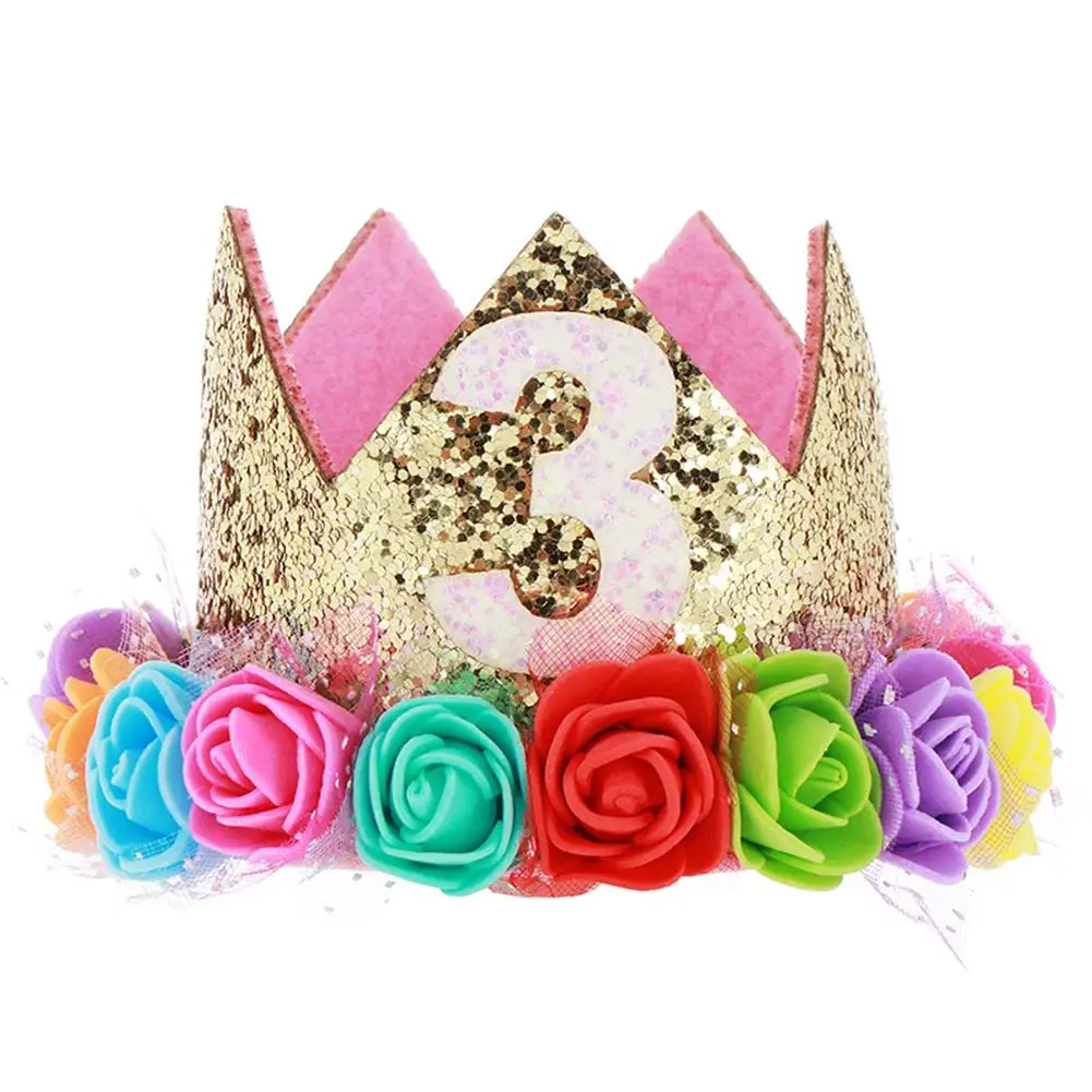 Детская повязка на голову украшение ко дню рождения, корона шляпа декоративные головные уборы для День рождения Семья для фотосессий и эластичной повязкой на голову с цветком - Цвет: colorful 3