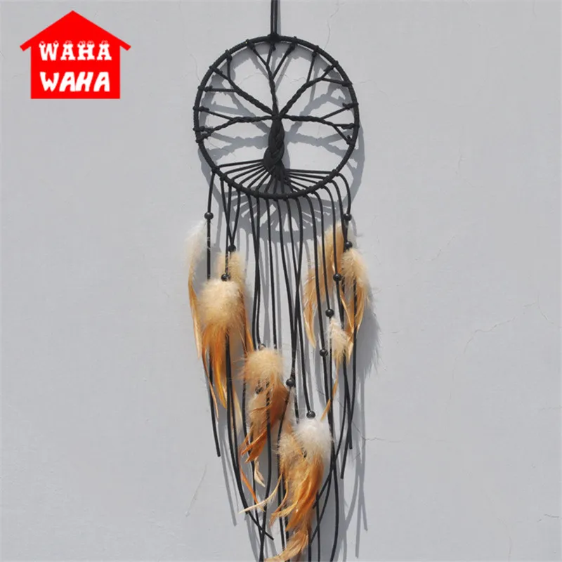 

Indian Style Handmade Tree of Life net Dream catcher Wind Chimes Two color tassel ribbon feather catch dream home/car decoration