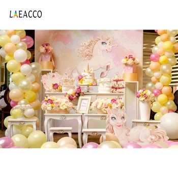 

Laeacco Happy Birthday Balloons Cake Party Celebration Scene Baby Photography Background Photographic Studio Photo Backdrop Wall