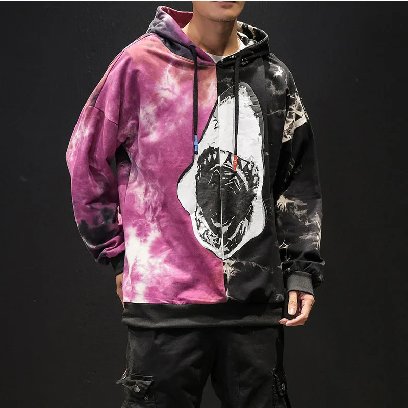 

2019 Men's Hoodies Spring Long Sleeve Standard Cotton Shark Print Hip Hop Street Cloths Japanese Hoodies