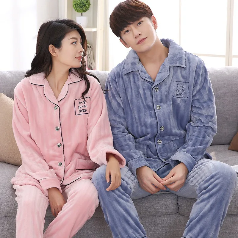 

JINUO New Arrival Warm Winter Young Couples Flannel Thicken Pajama Sets Lovers Casual Warm Soft Home Wear Sleepwear
