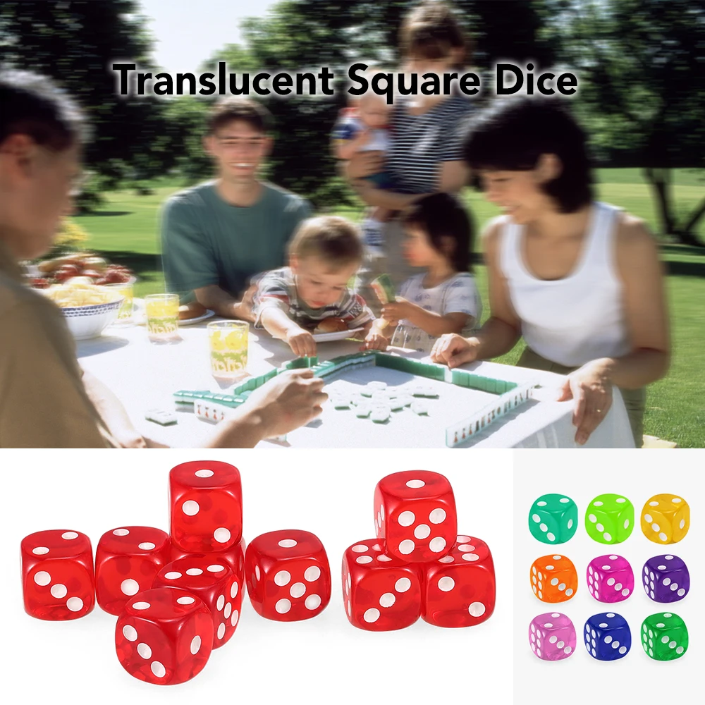 

10 PCS 14MM Portable Table Games Dice Transparent Dice Acrylic Gambling Game Corner Board Game Dice for Party Gambling