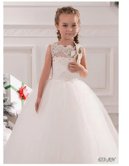 

Girls Wedding Formal Dresses 2018 Summer Lace Gauze Ball Gown Flowers Girls Princess Dress Kids Birthday Dance Prom Dress White