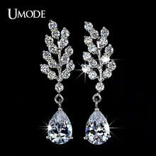 UMODE Fashion Plant Shaped Post Dangle Earring Jewelry For Women With Clear Cubic Zirconia Stone Water