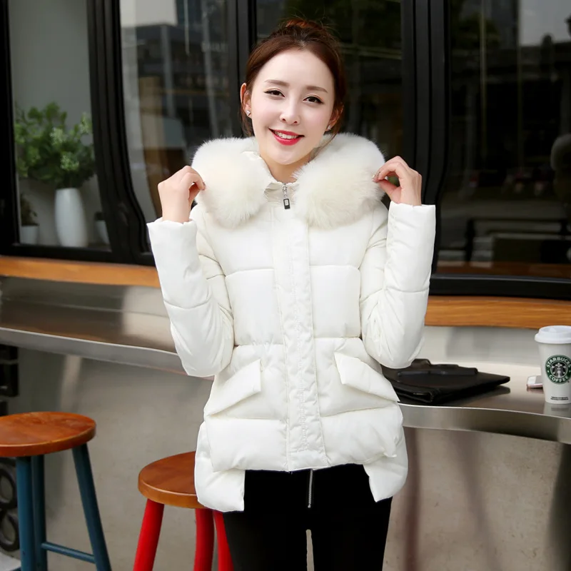 2016New Winter Cotton Jacket Coat For Female Thick Fur Collar Coat Long 1950s Thick Warm Down