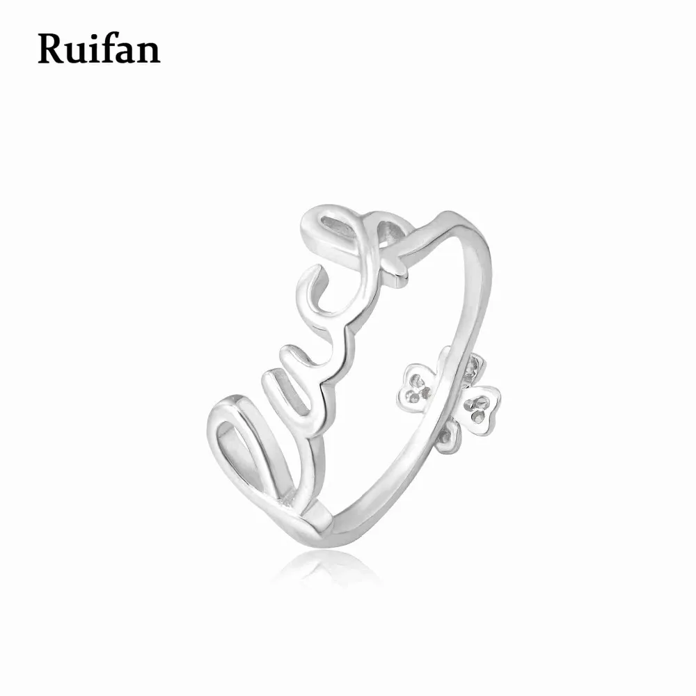

Clearance Sale Luck Letters Flower Cubic Zirconia White Gold 925 Sterling Silver Rings for Women Girls Fashion Jewelry YRI004