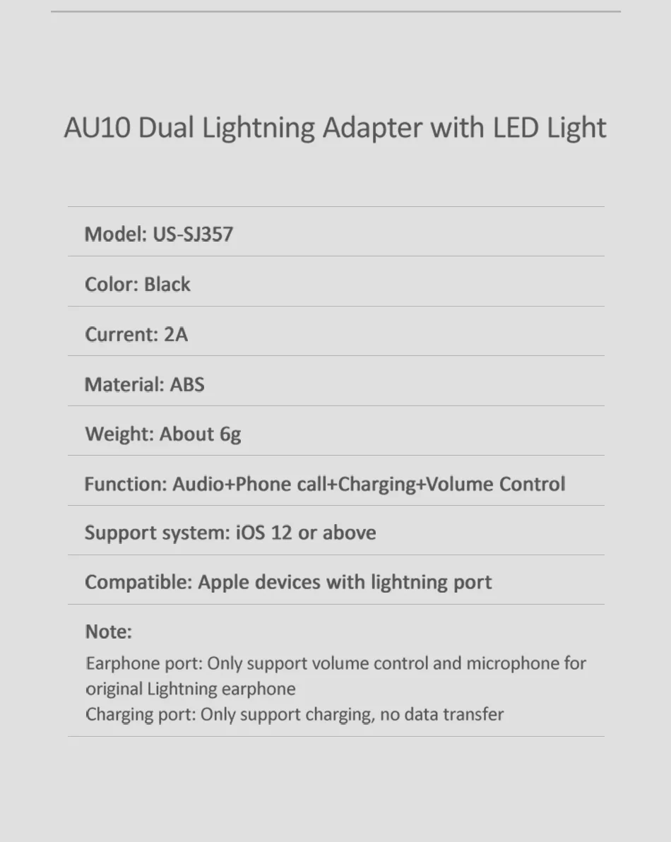 USAMS двойной Lightning аудио адаптер OTG для iphone X XS 8 7 2 в 1 Lightning до 3,5 мм Мини OTG адаптер для iphone зарядное устройство адаптер