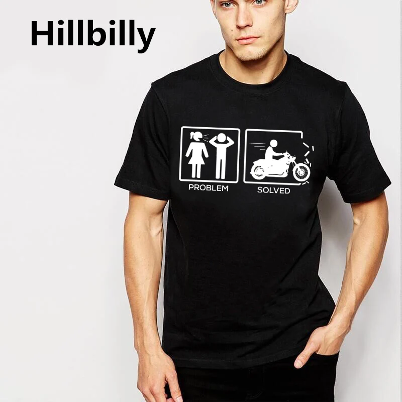 

Top Quality Men's Summer t-shirt 2016 Casual slim Fit brand clothes black motorcycle Problem Solved men t shirt tee tshirt homme