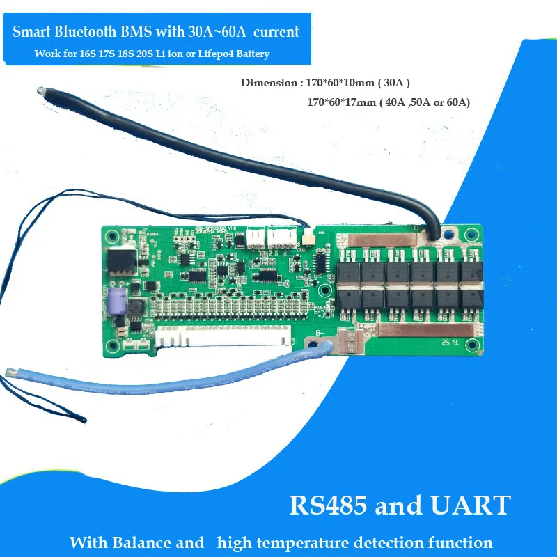 Литий ионный аккумулятор 16S 17S 18S 20S или литий железо фосфатный smart Bluetooth BMS с 30 А 40 50