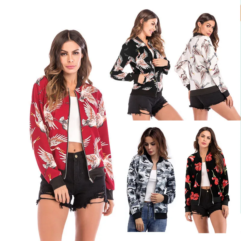 

2019 Autumn Basic Jacket Women Coat Casual Veste Femme Chaqueta Mujer Print Casaco Feminino Women Bomber Jacket Jaqueta Feminina