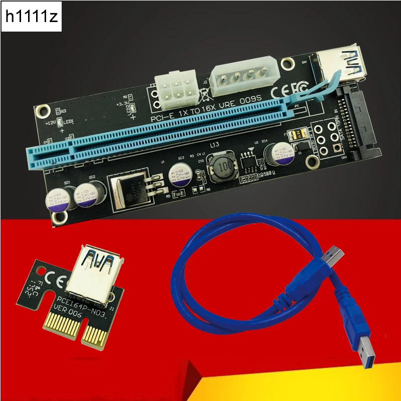 

H1111Z Computer Cables Connectors PCIE Riser PCI-E 16x/x16 Riser for Video Card Cable USB 3.0 6 pin Molex 4Pin SATA Power Mining