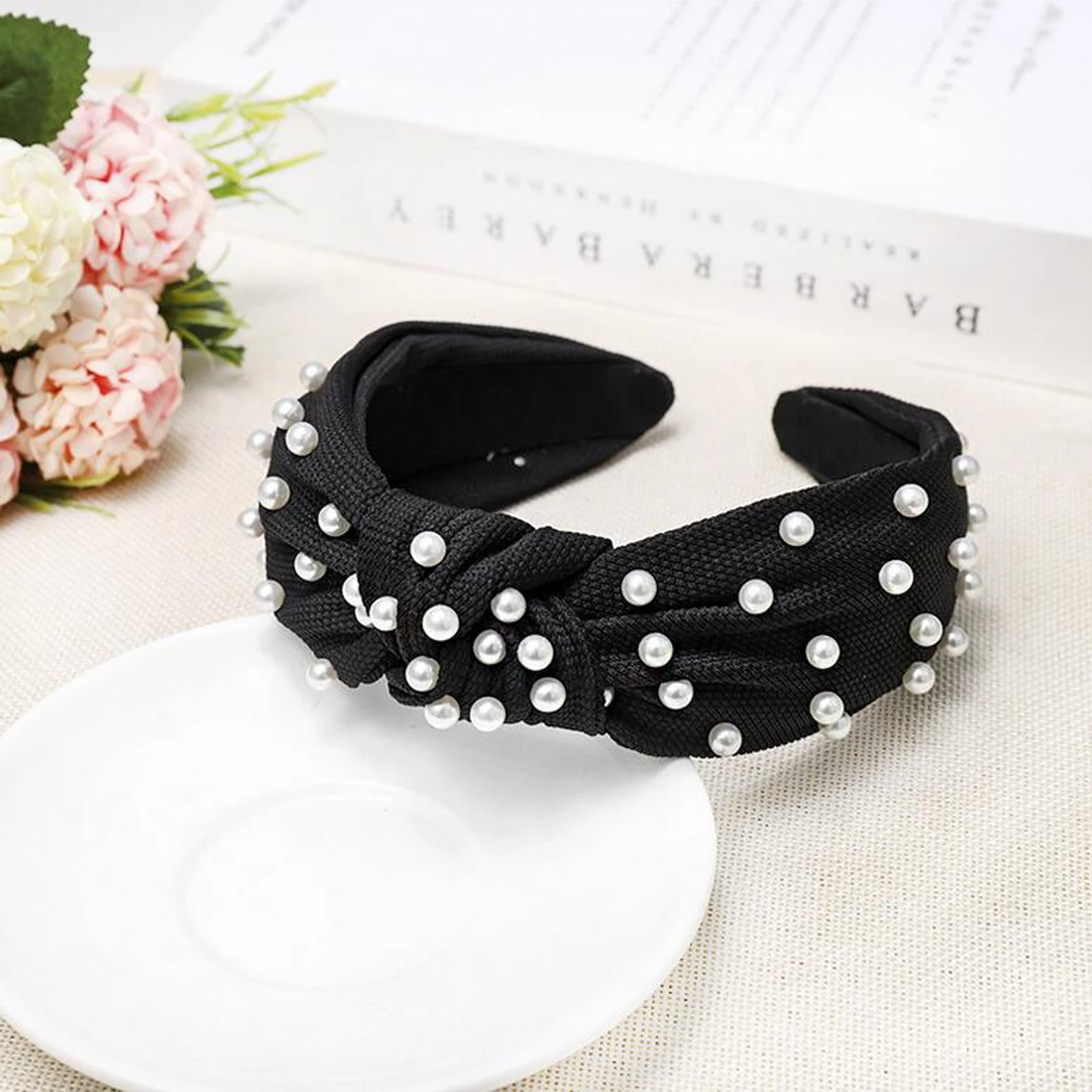 New Fashion Girls Headband Pearls Inlay Solid Hair Band Women High Quality Turban Autumn Headwear Hair Accessories Wholesale bride headband