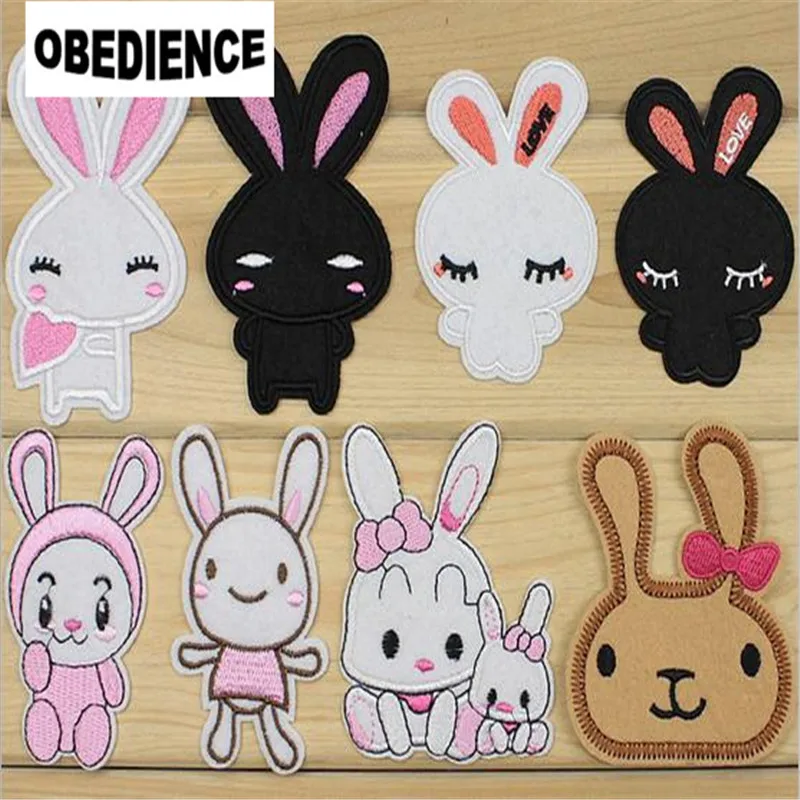 

OBEDIENCE Mixed Cartoon Rabbit Bunny Pattern Iron On Patches Clothing Embroidery Patch Appliques Badge Stickers DIY Decoration
