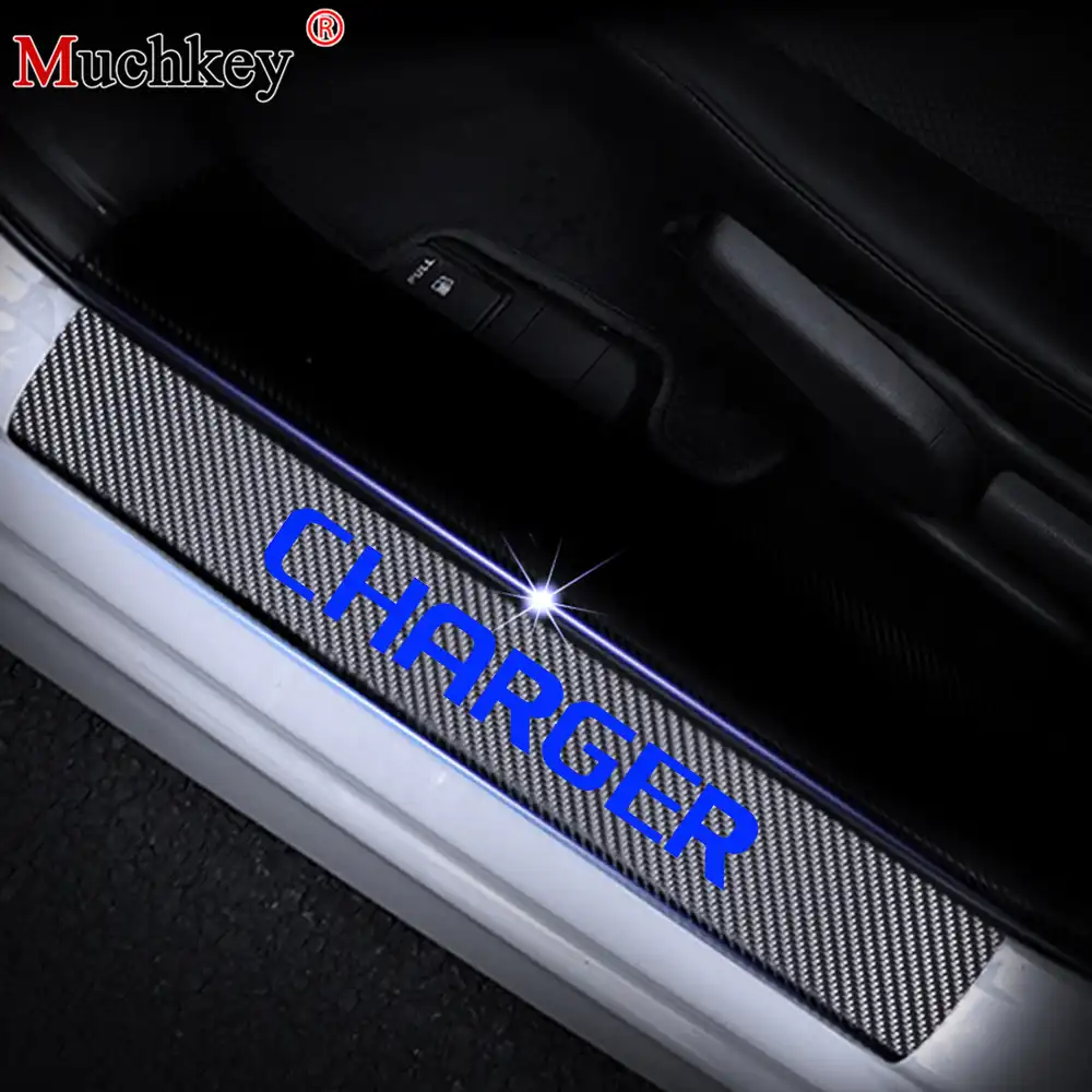 for Dodge Hellcat Door Sill Protector Carbon Fiber Sticker Door Entry Guard Door Sill Scuff Plate Stickers Auto Accessories 4pcs