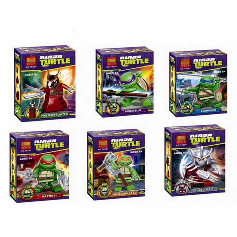 

6Sets Turtles Leonardo tiles compatible with Legoe architecture Raphael Michelangelo Donatello children's toys