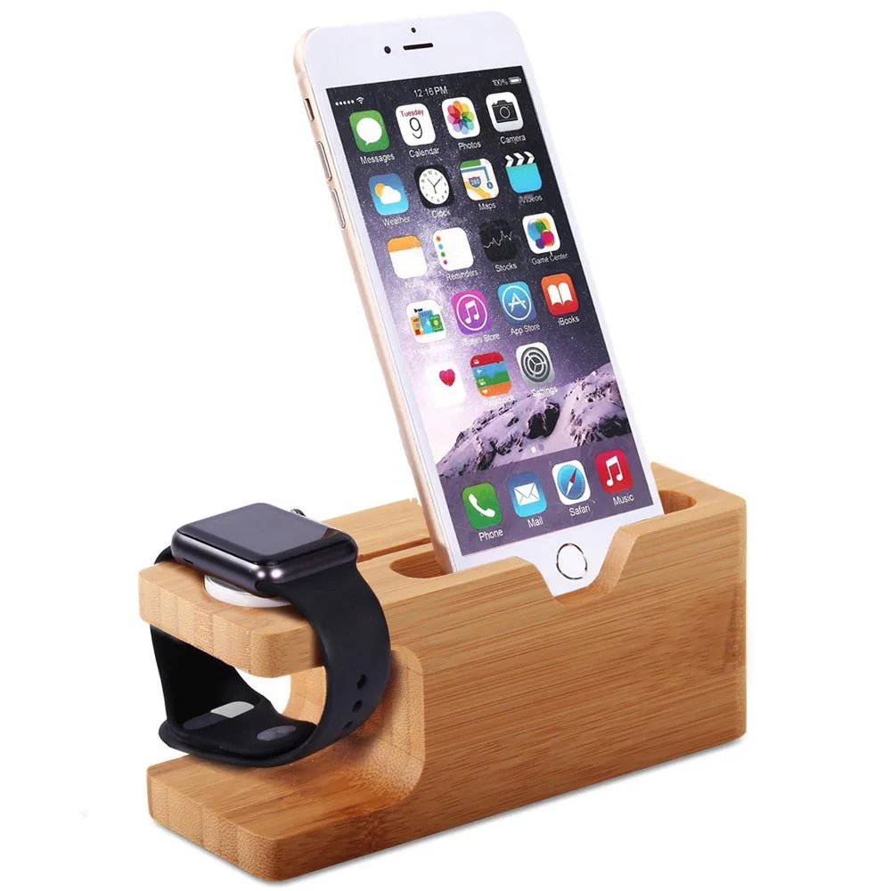 

Bamboo Wooden For Apple iphone smart Watch Charging Holder Stand Station Desktop For Mobile Phone support smartphones charger