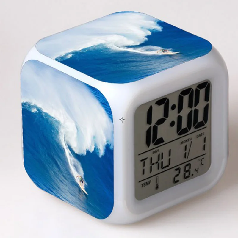 

Creative LED Alarm Clock 7 Color Flash Digital Clock Surfing Volleyball Dog Style LED Clock for Bedroom Decoration