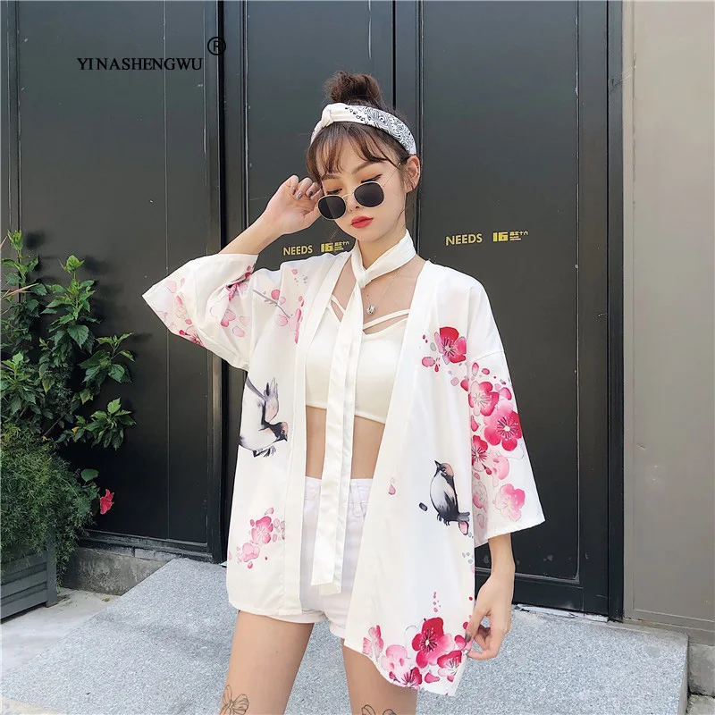 Women Harajuku Cardigan Japanese Kimono Asia Summer Digital Printed Shirt Tops Casual Woman Kimonos Kawaii Yukata Kimono Cosplay