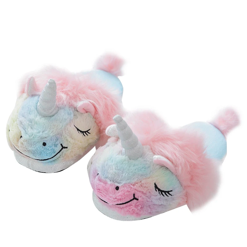 

Plush Indoor Unicorn Warm Winter Adult/Kids Stuffed Cartoon Plush Shoes Valentine Gift for Girls Xmas Present