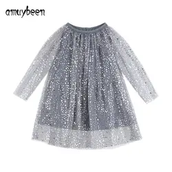 Amuybeen 2018 Обувь для девочек на лето и весну вечернее платье детское Сетчатое Star Платья для женщин принцессы костюм феи Одежда для девочек 4 6 8