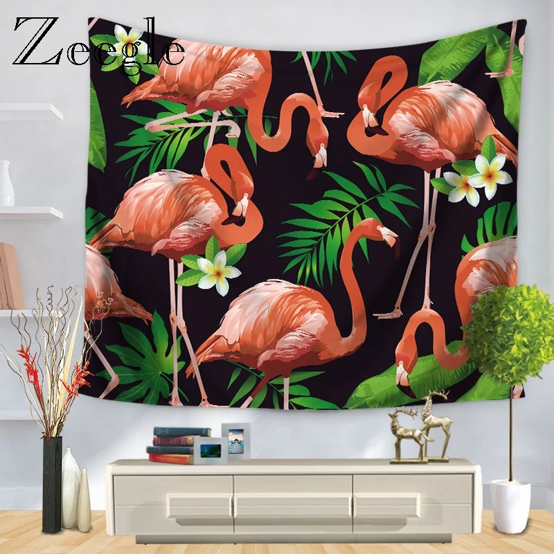 Zeegle рисунок Фламинго Настенная роспись растения Печать гостиная домашний декор