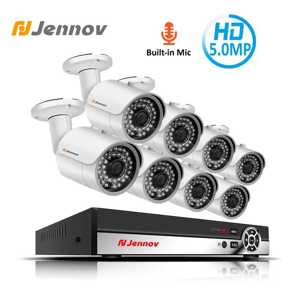 

Jennov 8CH 5.0MP Video Surveillance POE CCTV Camera System NVR Kit IP Cam Set Security Camera System HMDI P2P H.265 APP XMEye
