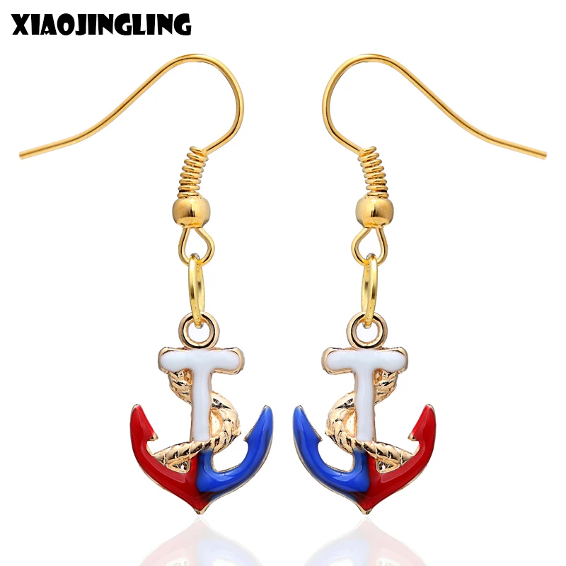 XIAOJINGLING New Fashion Earrings Enamel Anchor Charms Drop Christmas For Women Jewelry Gift | Украшения и аксессуары