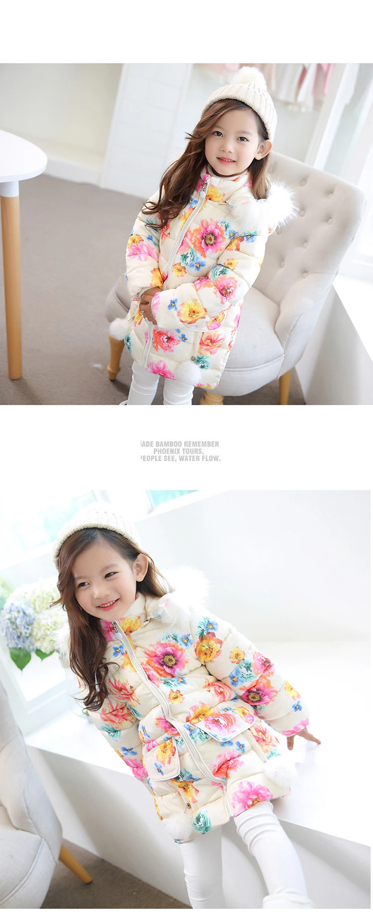 Baby Girls Coats Children's Thickening Hooded Warm Winter Jackets Coat floral hooded down feather long down Coats For Teenage 3-10Y kids clothing (14)