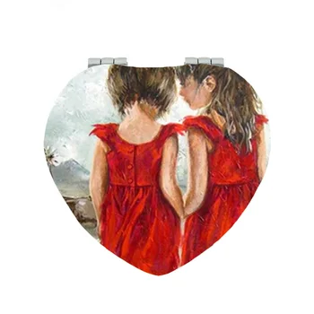 

JWEIJIAO sisters like best friends Folding Vanity mirror moive make up mirror Abstracts Gift leather pocket mirror ST92