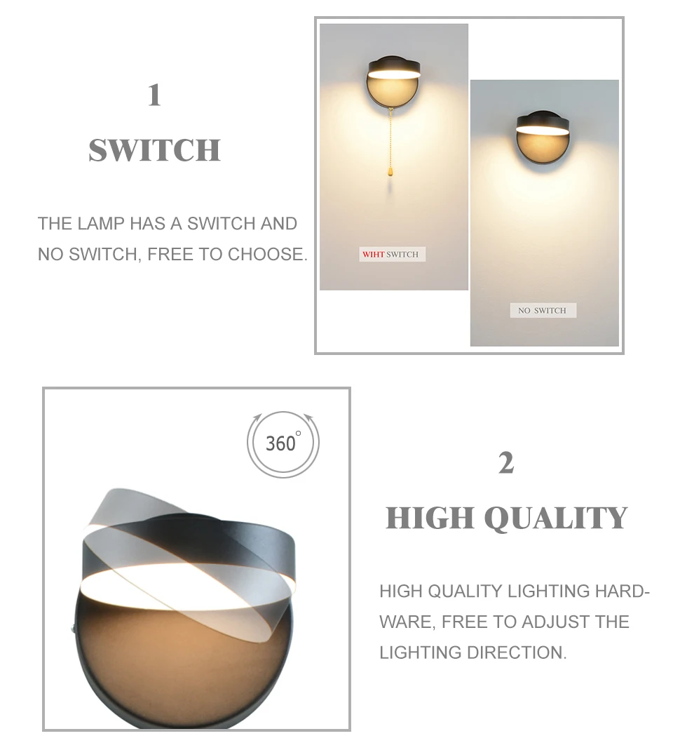 night lamp for bedroom wall Nordeic Led wall lamp 3 color lighting with switch wall light 12W With EU/ULPlug Indoor Modern for home Stairway Bedroom Bedside art deco wall lights